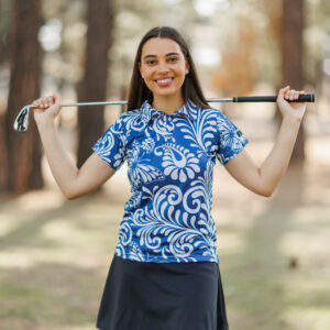 Flutterby Blue  Golf Shirt - Women